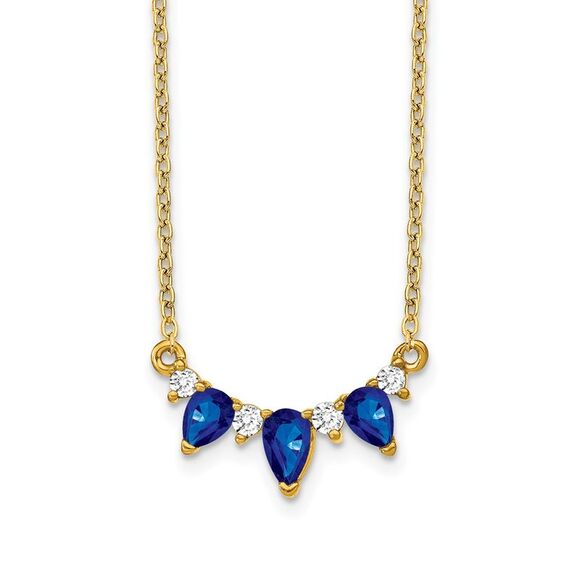 Kazi Luxury 14k Yellow Gold Pear Sapphire and Diamond 18 inch Necklace
